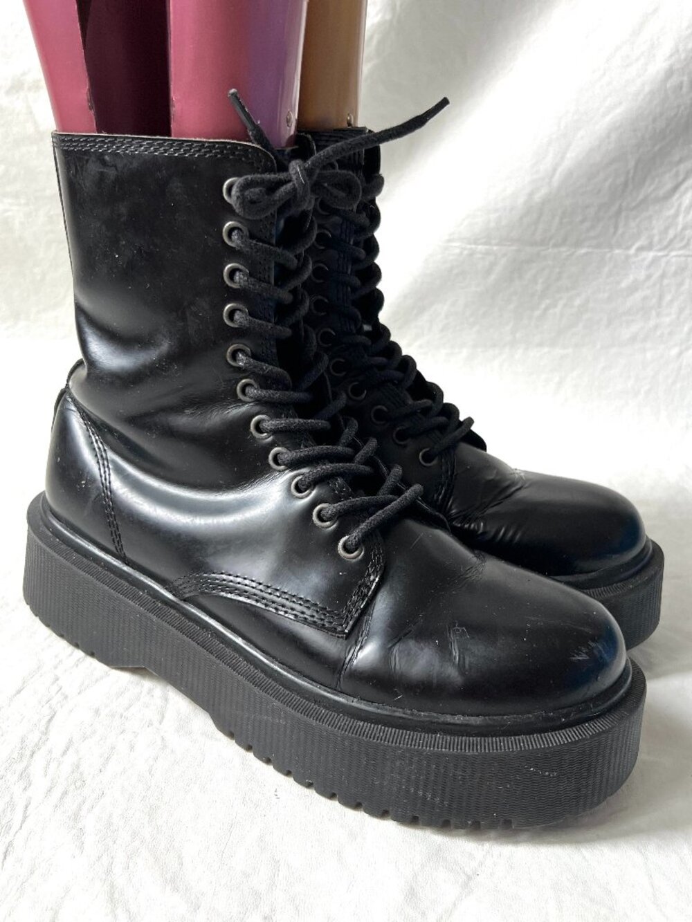 Jeffrey Campbell Boots Sopas womens 9.5 black leather Lugged Platform combat zip